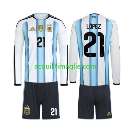 Divisa di Calcio Argentina Jose Manuel Lopez 21 Bambino Prima Mondiali 2026 Manica Lunga